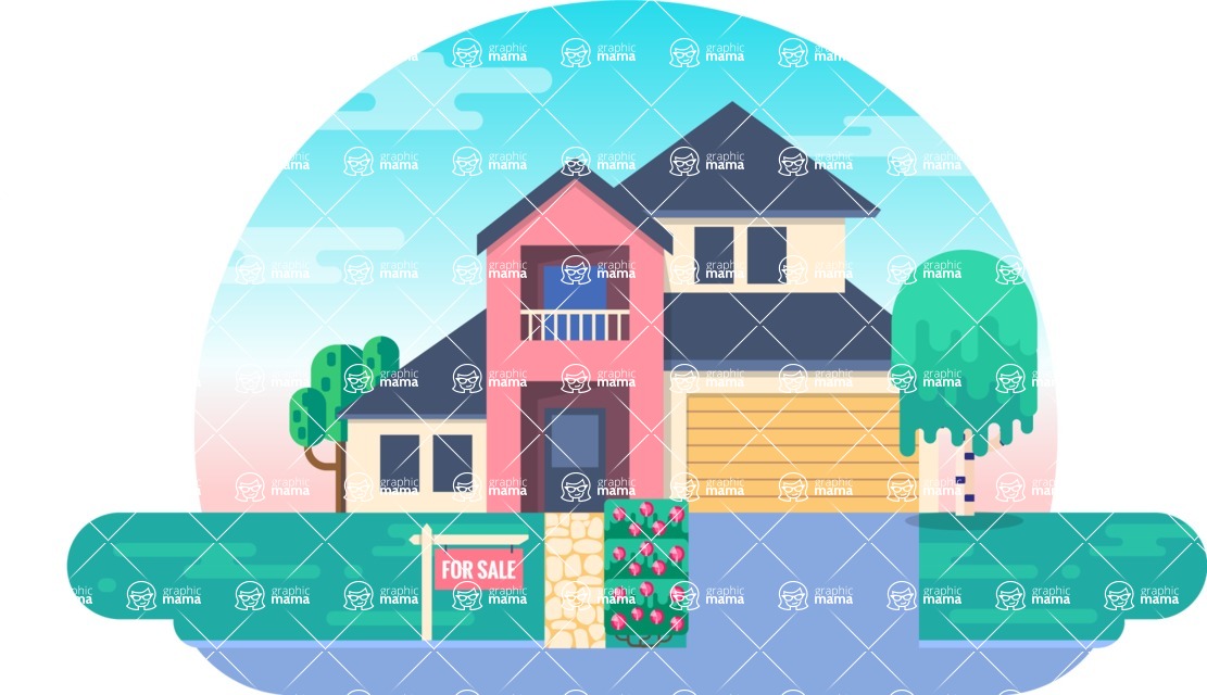 Vector Landscape Mega Bundle - Flat Big House with Alley Illustration Vector Background